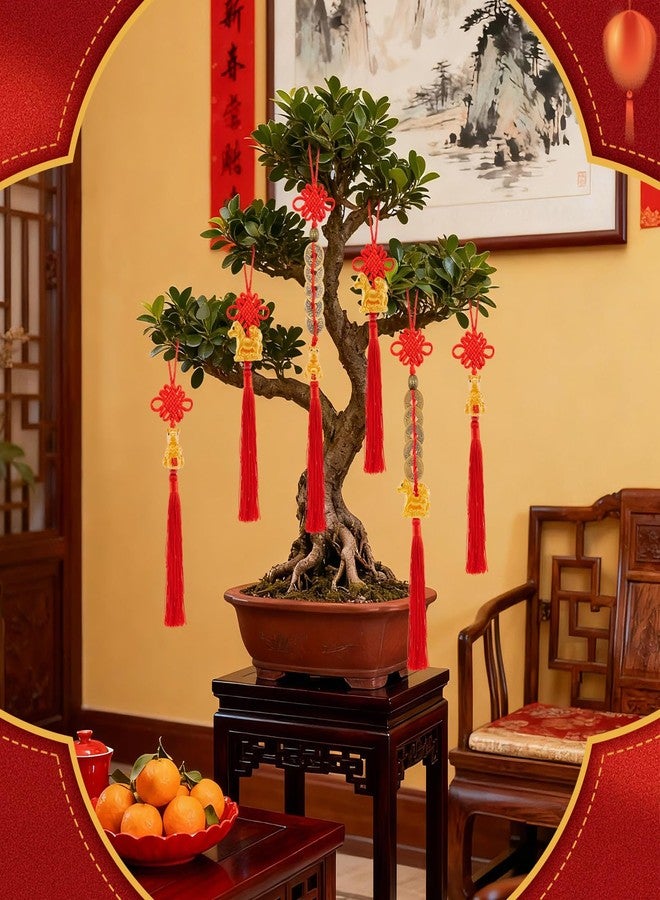 APUDWN 8 Pcs Chinese New Year Horse Decorations 2026 Lunar New Year fengshui Coins Chinese Knot Red Tassel Ornaments Luck Wealth Health Success Gifts with fu Bags for Home Car Potted Plant Tree Office - Image 4